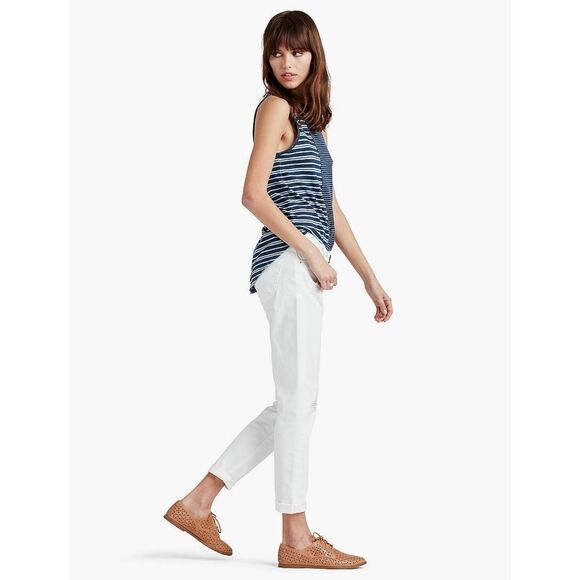 New! LUCKY BRAND Women's Distressed Boyfriend Jeans Denim White Mid-Rise Cropped - Picture 3 of 8